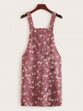 Цветочное вельветовое платье-сарафан с карманом